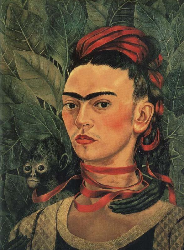 The self-Portrait of artist with monkey, Frida Kahlo